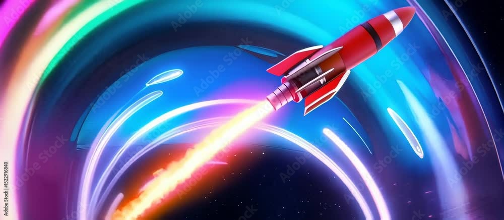 Poster stylized rocket launch with dynamic flames and abstract propulsion effects
