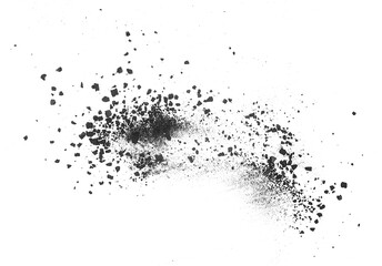 Particles of natural wood charcoal on a white background, top view. Hardwood charcoal.