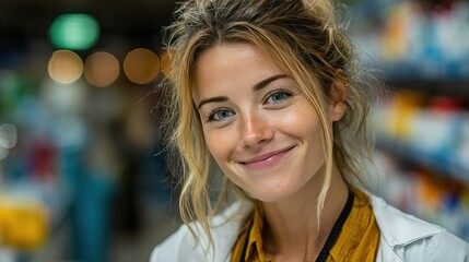 Professional pharmacist in white coat reviewing medications in drugstore, healthcare expertise and trust