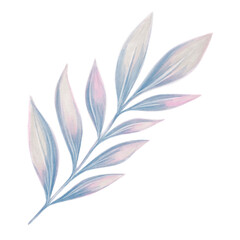Delicate botanical illustration of a soft pink and blue leafy branch in pastel pencil style. Elegant and minimalistic, perfect for modern nature-inspired design and stationery