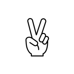 Hand gesture showing peace symbol in simple line art style  