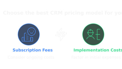 Business Icons of Subscription Fees and Implementation Costs: A digitally crafted, clean composition that visually represents two critical components of a CRM pricing model.