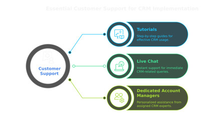 Empowering Support: A modern infographic detailing customer support channels, including tutorials, live chat, and dedicated account managers. This visual guide offers a clear.
