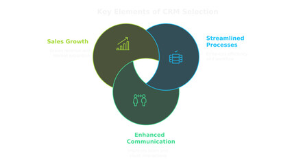 Business Growth Strategy: A Venn diagram illustrating the interconnectedness of sales growth, streamlined processes, and enhanced communication as key drivers of business success.