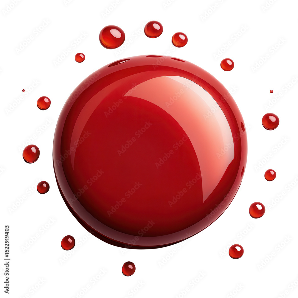Poster A large, glossy red drop surrounded by smaller red droplets.