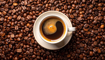 Fototapeta premium close-up warm coffee with coffee bean background