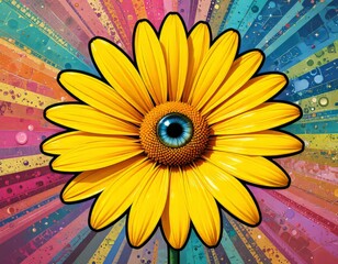 ilustración una flor amarilla con ojo azul