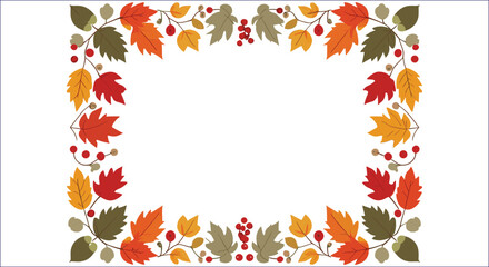Autumn Leaves And Berries Frame With White Copy Space