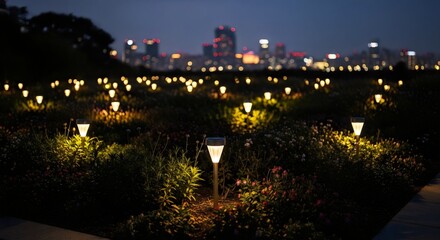 Eco-Glow Solar-Lit Urban Garden at Night