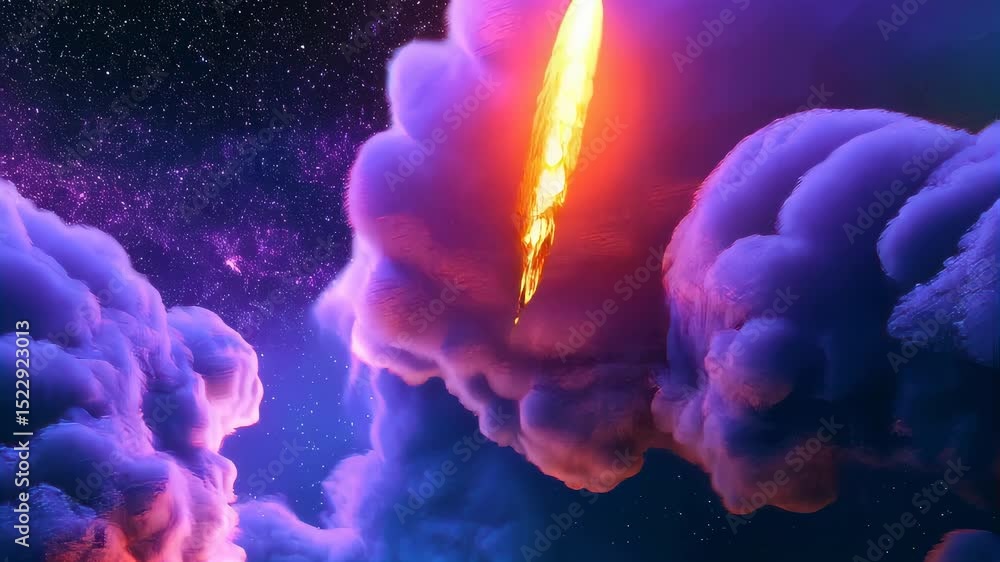 Poster dynamic rocket launch with fiery trails and vibrant cosmic motion