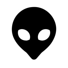 Black vector alien face icon with large oval eyes representing extraterrestrial creature often used in sci-fi design and galactic storytelling