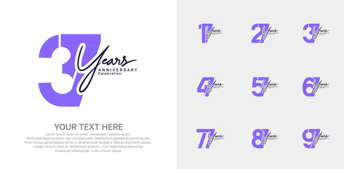 Anniversary logo set vector design, purple color for celebration event