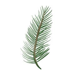 Watercolor illustration of a green pine branch with long needles. Hand-painted in a natural, delicate style. Perfect for winter, holiday, and seasonal designs.