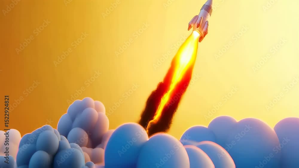 Poster Dynamic rocket launch animation with glowing trails and abstract motion