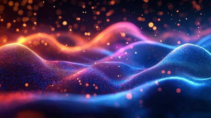 Fototapeta premium AI Signal Wave Background with Colorful Particles