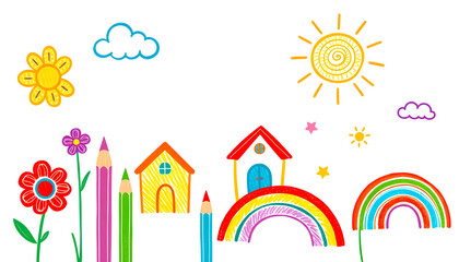 spring landscape with rainbow
