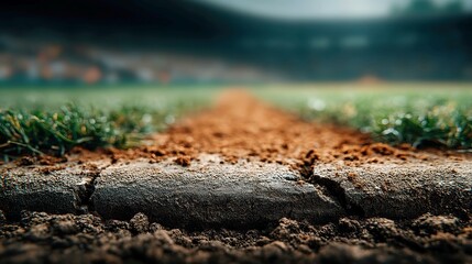 Fototapeta premium Dugout Edge Overlooking Baseball Field, vibrant contrast between lush green turf and rich red clay, inviting atmosphere for players and fans alike, showcasing the spirit of the game