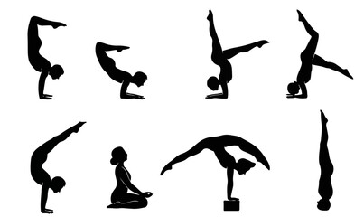 Black Silhouettes of Yoga Exercises – Wellness and Fitness Icons