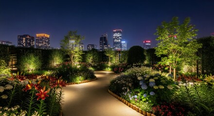 Evening Glow Urban Garden at Night