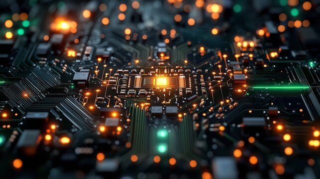 The pulsing heart of a future world intricate electronic circuit board illuminating digital pathways