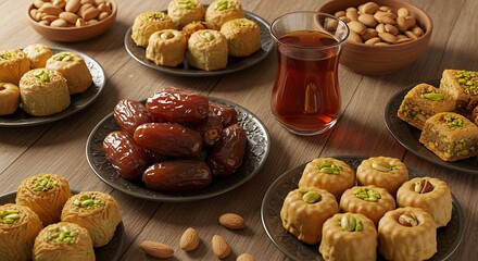 Ramadan snacks platter with tea and sweets