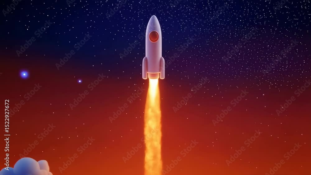 Poster dynamic rocket launch sequences with stylized propulsion and glowing trails