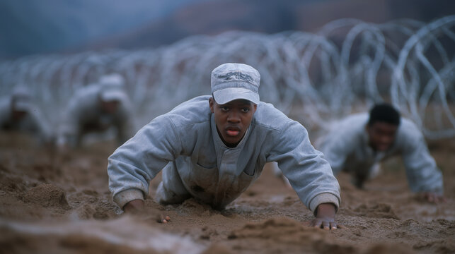 Boot Camp Drill for Young Offenders in a Muddy Field
