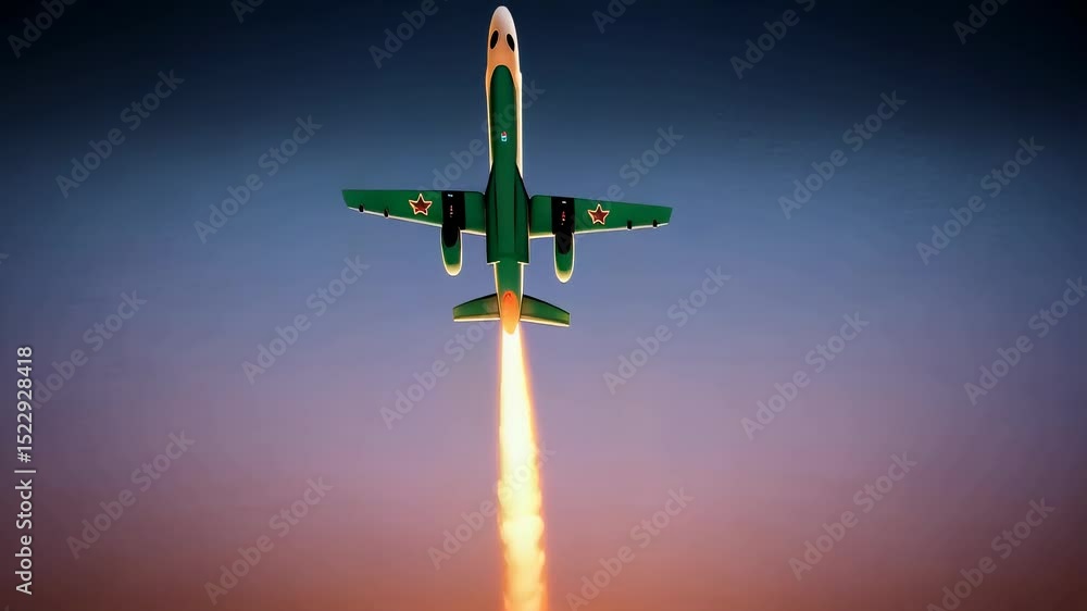 Poster dynamic rocket launch with vibrant flames and energetic motion in stylized animation