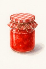 Watercolor painting of red jam jar