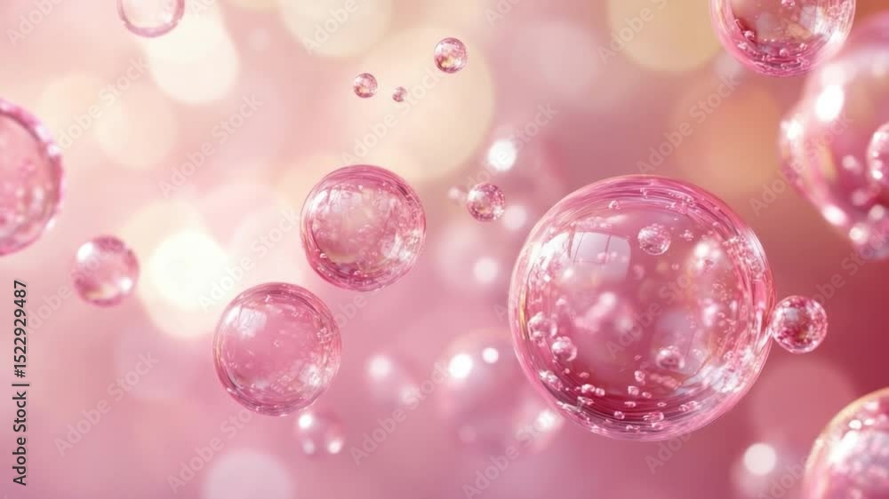 Poster soft pink bubbles with sparkling highlights on a blurred background for abstract design and creative