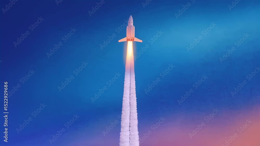 Poster rocket launch with diverse styles and dynamic energy trails in vibrant animation