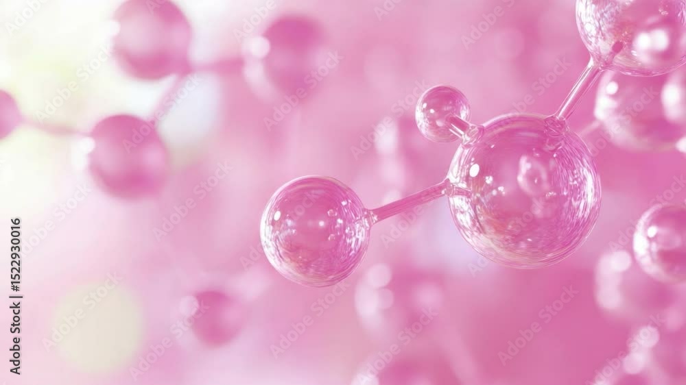 Poster abstract pink background with molecular structure and bubble shapes creating a dreamy and modern aes