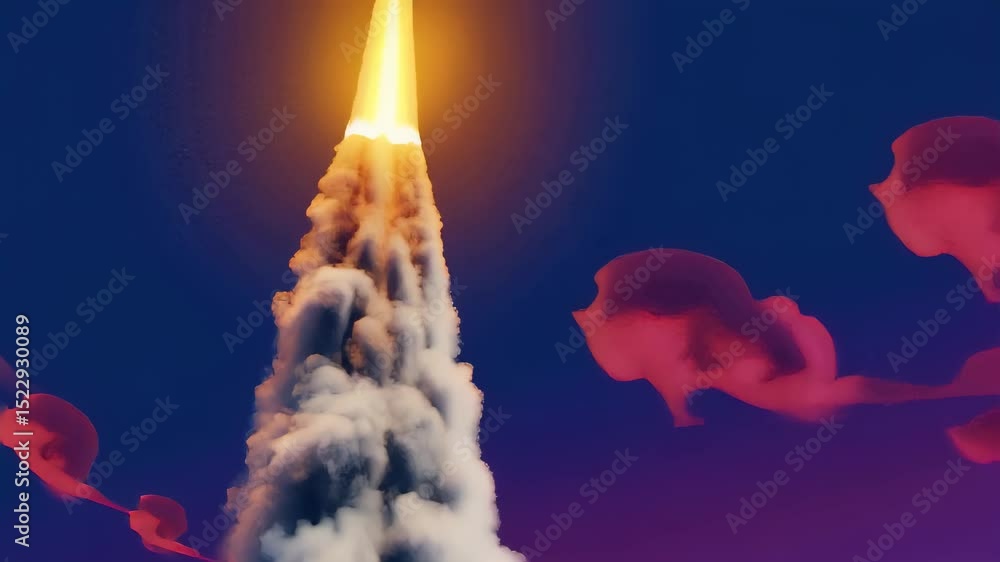 Poster dynamic rocket launch animations: realistic & stylized propulsion with glowing trails and energy bea