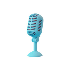 3D rendering of a blue microphone icon with playful cartoon design

