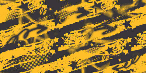 Yellow and black backdrop with dot halftone pattern element. Abstract brush grunge background. retro comic concept for your graphic design, banner or poster. Vector illustration.
