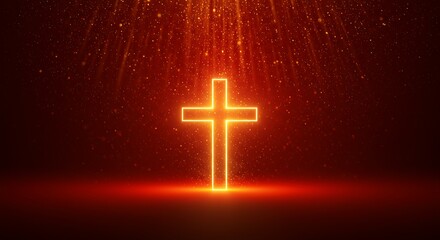 Obraz premium Pentecost Celebration. Cross in Red background with light. glowing light on red background with Cross