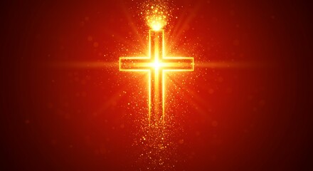 Obraz premium Pentecost Celebration. Cross in Red background with light. glowing light on red background with Cross