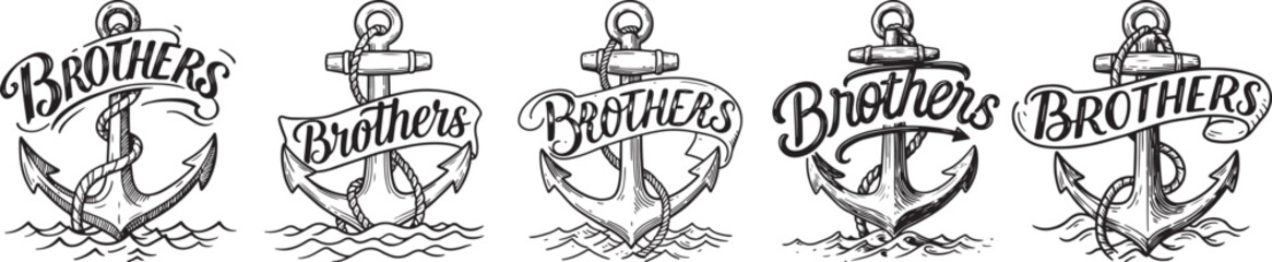Brothers Anchor Tattoo Silhouette – Vector Clipart for Nautical Brotherhood Themes