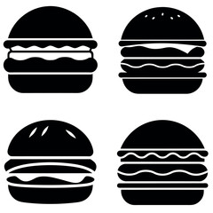 Fototapeta premium Black and White Displaying Four Different Stylized Hamburger Graphics on a White Background