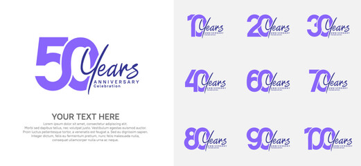Anniversary logo set vector design, purple and black color for celebration event