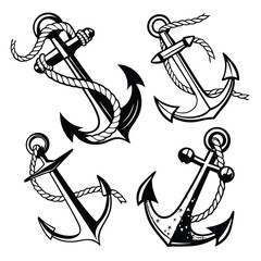 Black anchor icon set silhouette vector