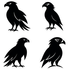 Four Black Eagle Silhouette Variations on a White Background, Minimalist Design