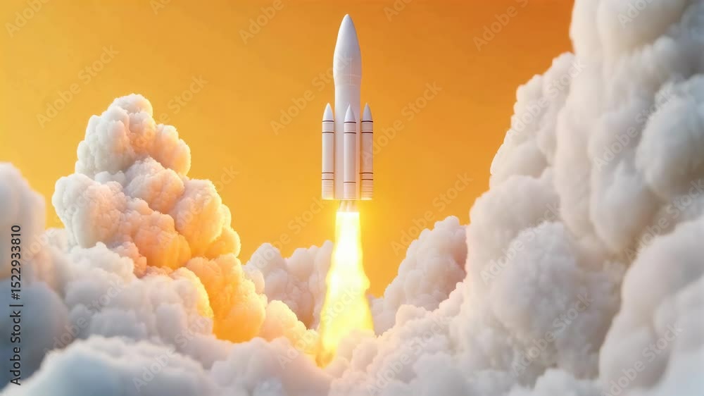 Poster diverse rocket launch styles: dynamic liftoff animations with energy beams and abstract propulsions