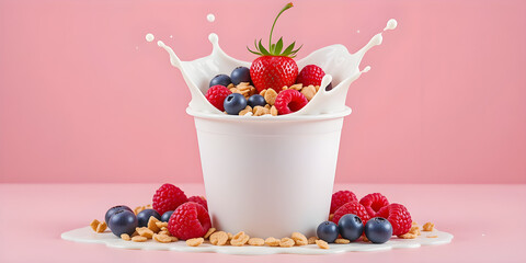 Delicious Berry Cereal with Milk Splash