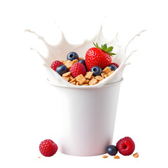 Delicious Cereal with Berries and Milk Splash
