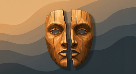 Broken wooden mask – symbol of identity loss and cultural destruction