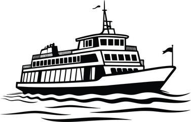 Obraz premium Vector illustration of a ship or boat on the sea or river, perfect for travel, cruise, or transportation themes