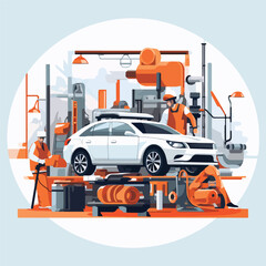 Professional Car Repair Concept with Machines and Car Engines for Automotive Service Centers
