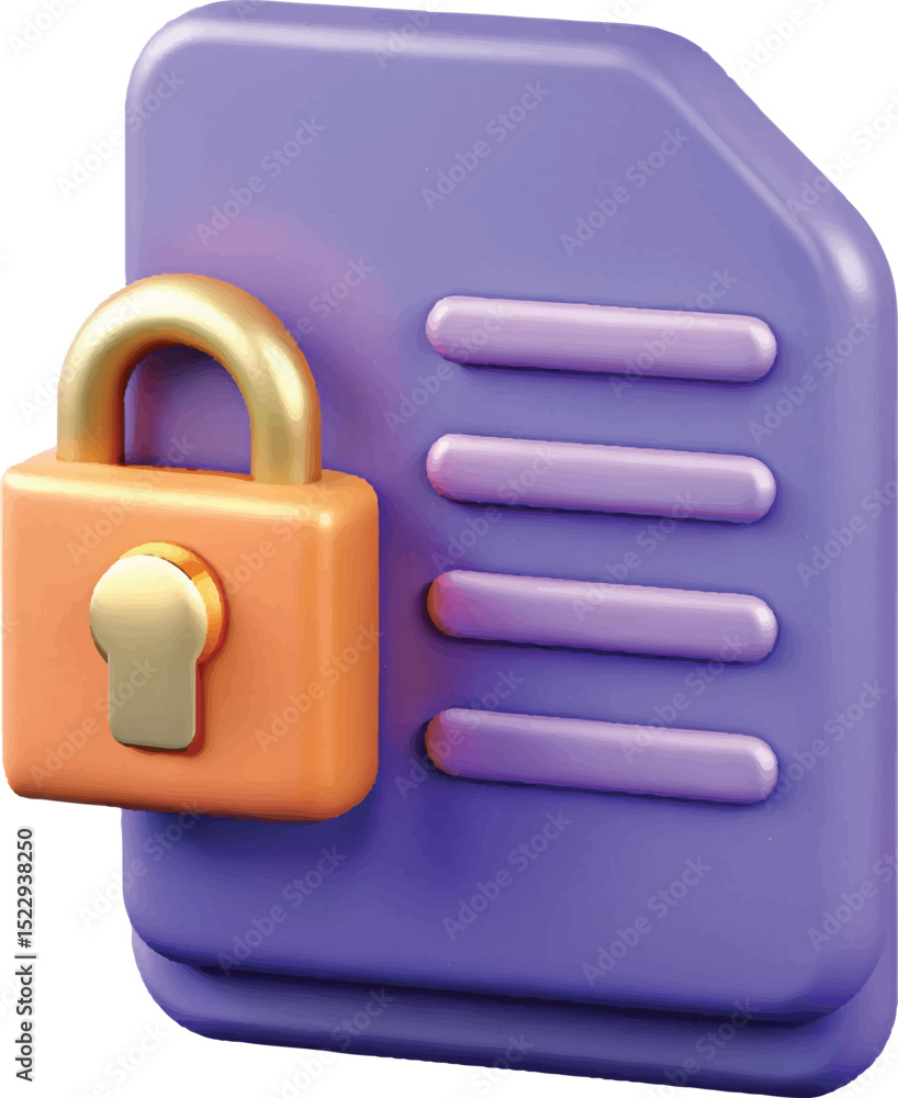 Poster 3d render secure document icon isolated on transparent background