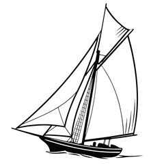 Nautical sailboat sailing yacht vessel boat graphic illustration isolated on white background
